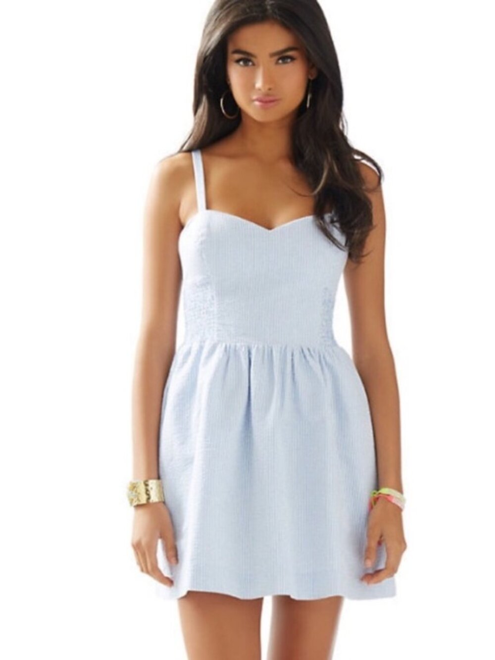 Lilly Pulitzer Christine Seersucker Blue & White Stripe Mini Dress Womens Size 4